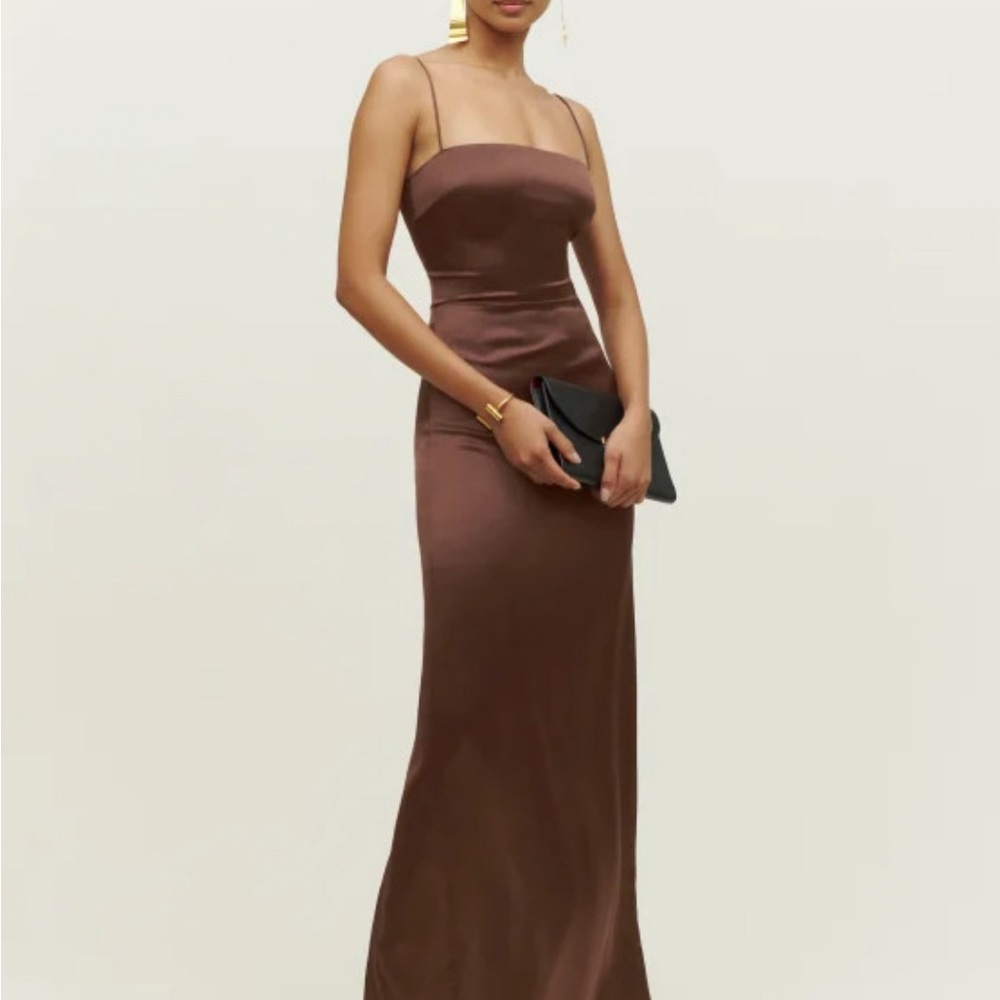 Reformation Frankie 100% Silk Dress Size 4 in Cafe NWOT